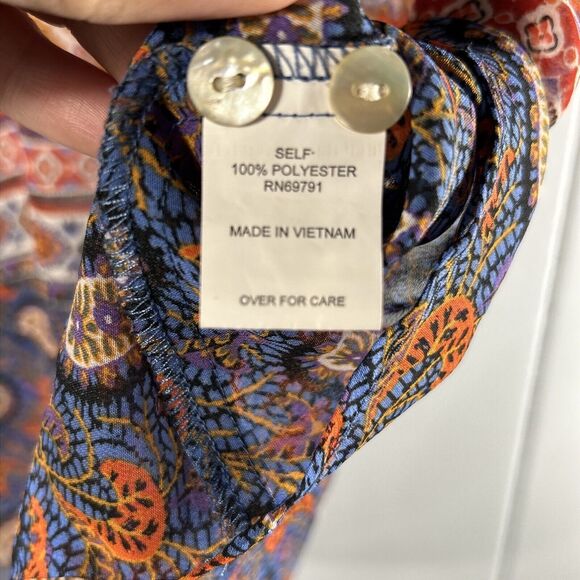 Fig and Flower Size Medium Anthropologie Boho Top Mixed Print Cottage Peasant - Picture 9 of 13